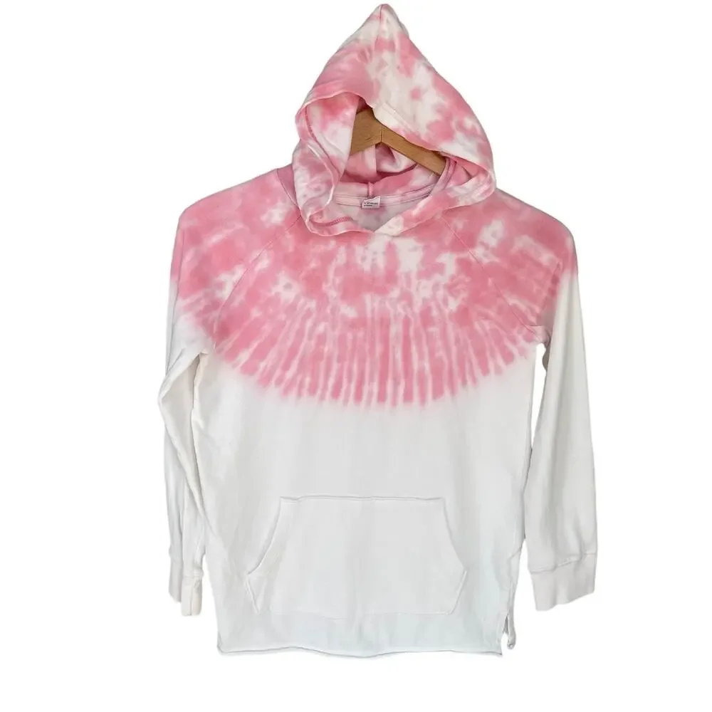 Girls L 10-12 Old Navy Pink White Tie Dye Long Sleeve Pocket Pullover